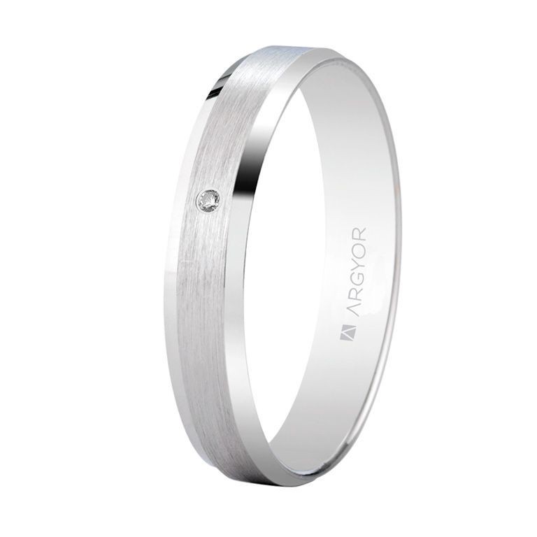 ALIANZA ORO BLANCO 18K CON DIAMANTE SATINADA-BRILLO