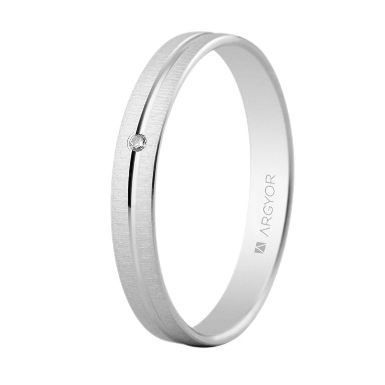 ALIANZA ORO BLANCO 18K TEXTURIZADA BRILLO CON DIAMANTE