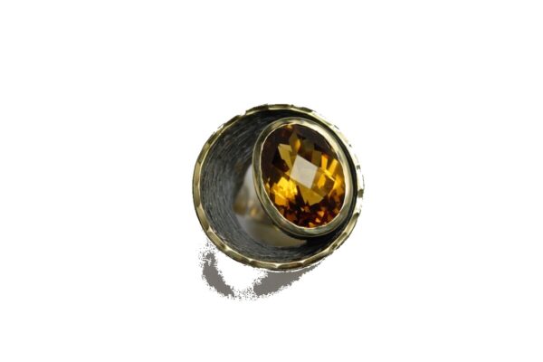 ANILLO PLATA Y ORO CUARZO WHISKY
